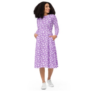 Hawaiian Flowers Printed Midi Dress, Aesthetic Floral Summer Dress with Pockets, Botanical Dress, Evening Party Dress, Gifts for Her
