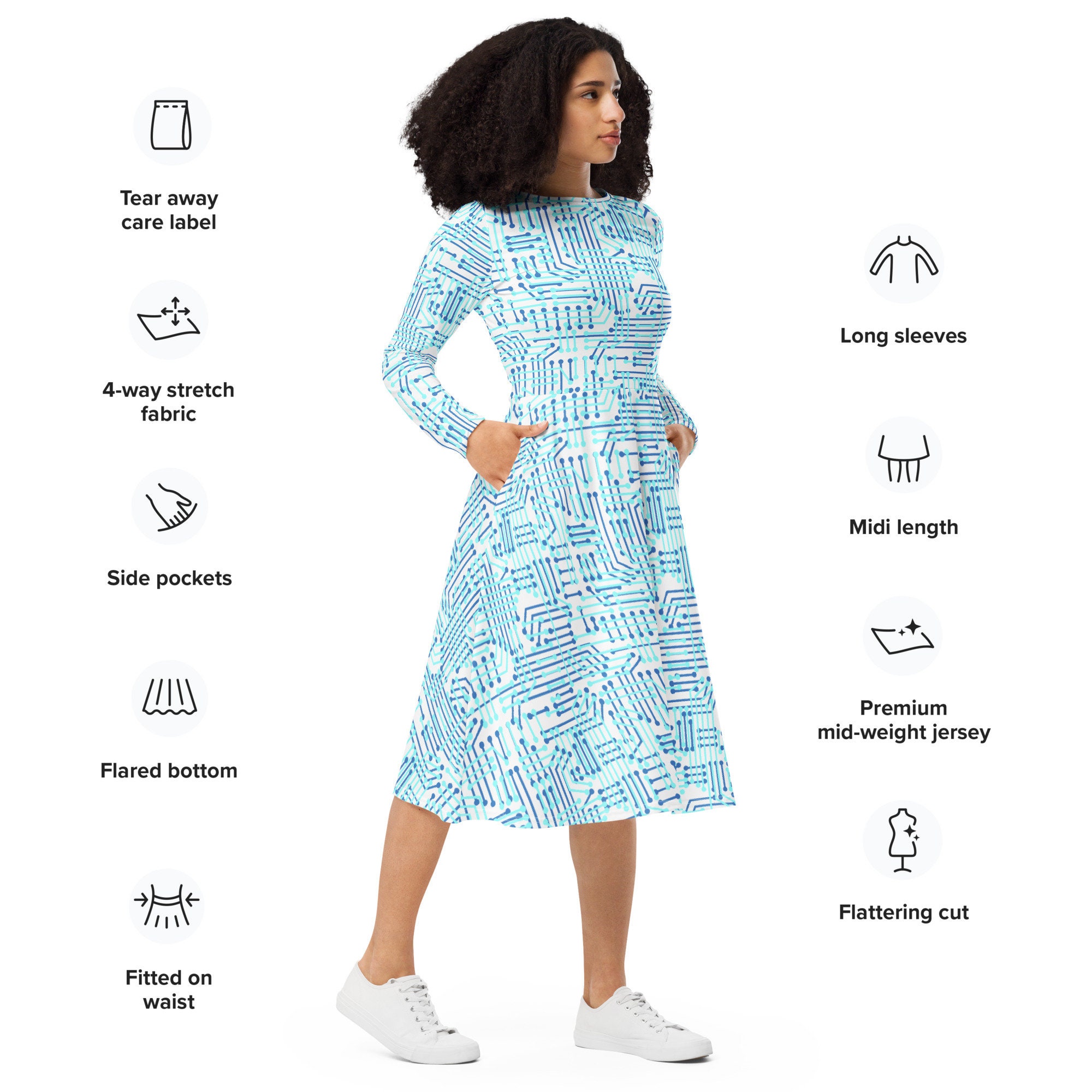Computer Science Printed Midi Dress, Evening Party Dress, Computer Nerd ...