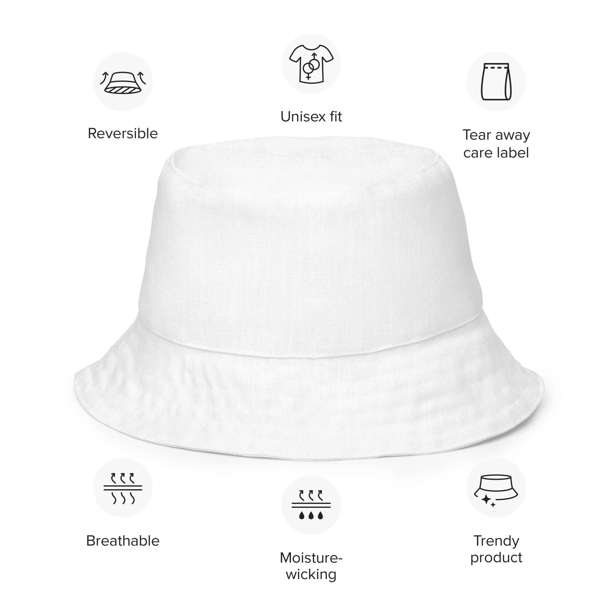 Solid White Reversible Bucket Hat, Summer Fashion Hat