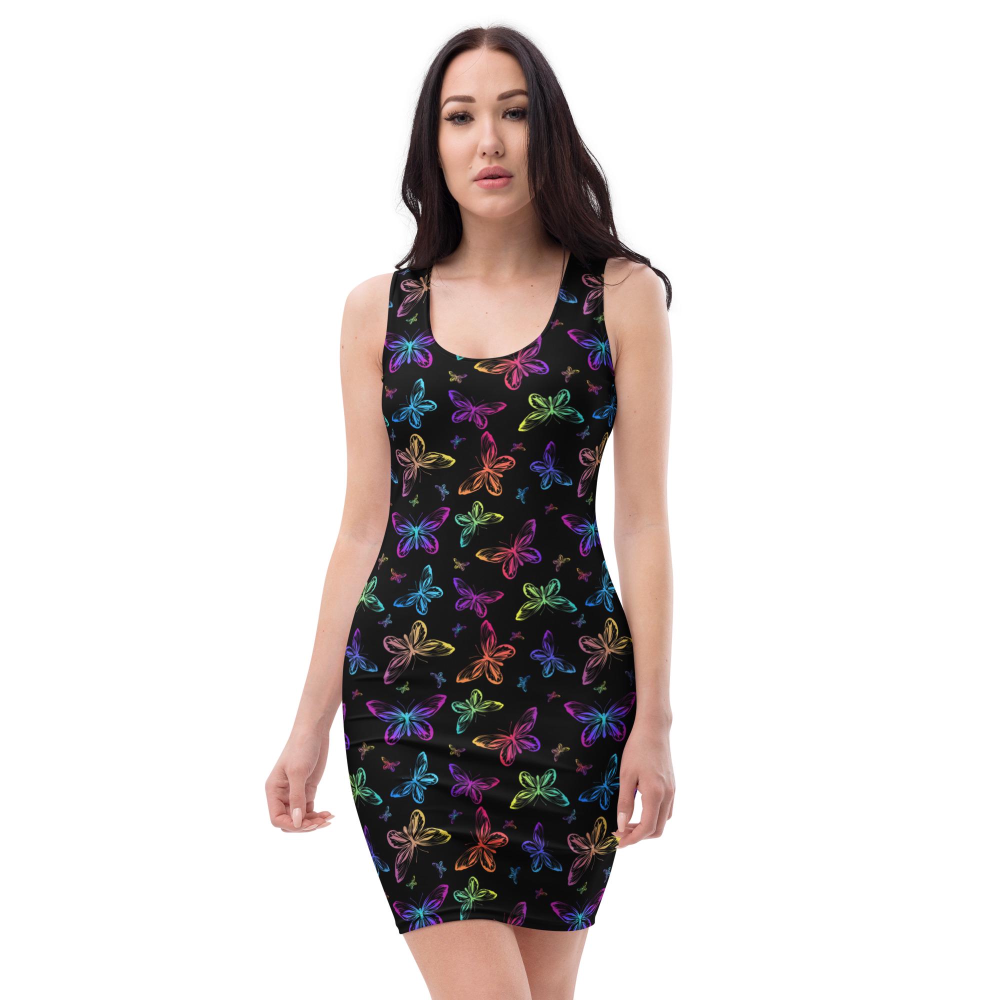 butterfly print bodycon dress America & Beyond Women's Multiglow Butterfly Embellished Bodycon Dress