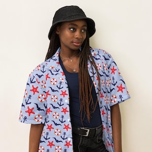 Nautical Out to Sea Button Down Shirt, Casual Aloha Beach Shirt, Ocean All Over Print, Under The Sea Animal Printed Hawaiian Shirt, Unisex