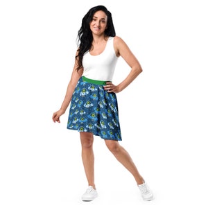 Aliens UFOs Printed Skater Skirt, Colorful Plus Size Skirt for Women, All Over Print Sci-Fi Patterned Skirt, Stylish Fashion Skirt, Gifts