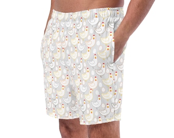 Funny Chickens Printed Men's Swim Trunks, AOP Swimming Trunks, Summer Beach Trunks Shorts, Beach Resort Wear, Rave Shorts, Farm Animal Lover