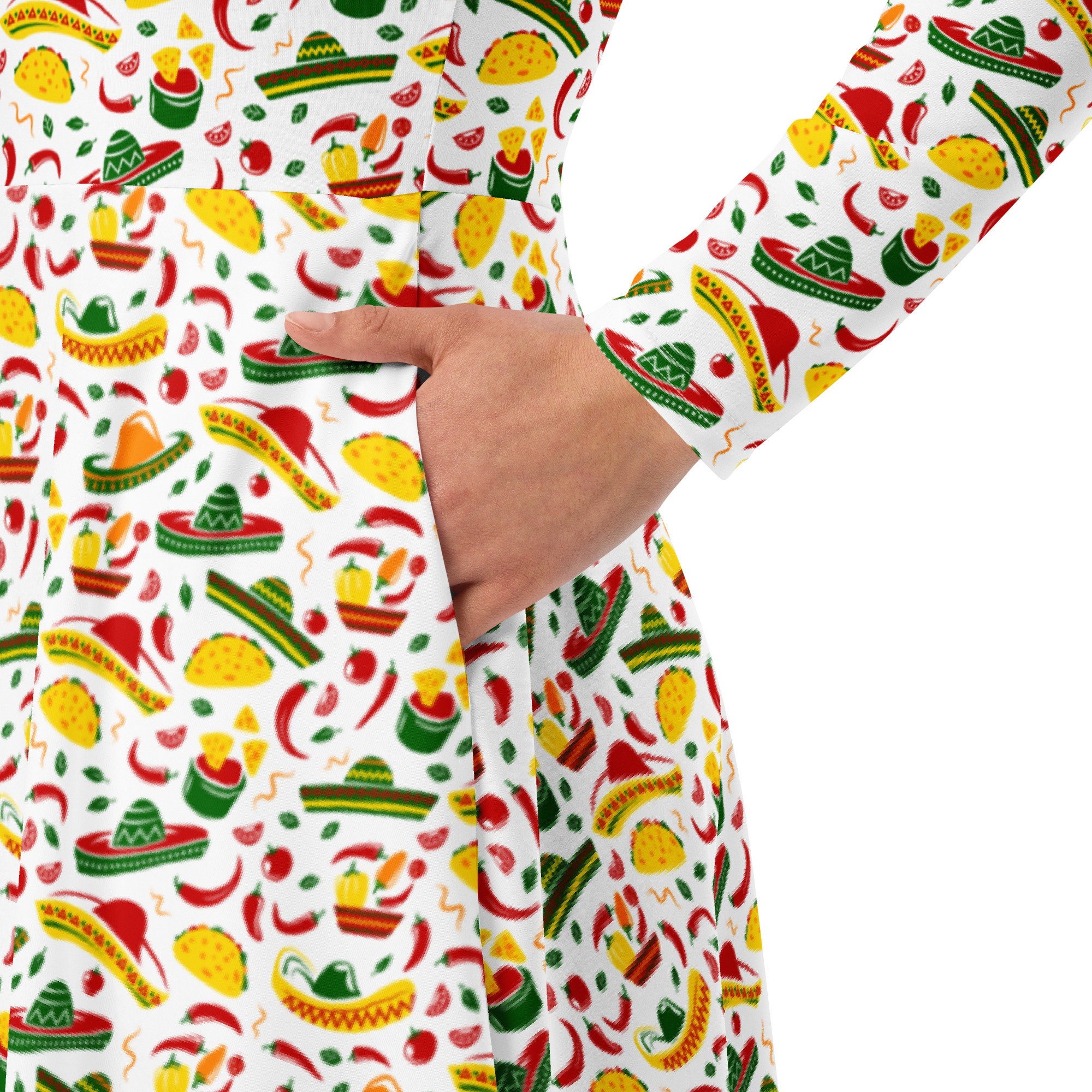 Cinco De Mayo Midi Dress Women, Mexican Fiesta Party Dress, Elegant Modest Evening  Dress, Full Sleeves Beach Dress With Pocket, Mexican Gift - Etsy