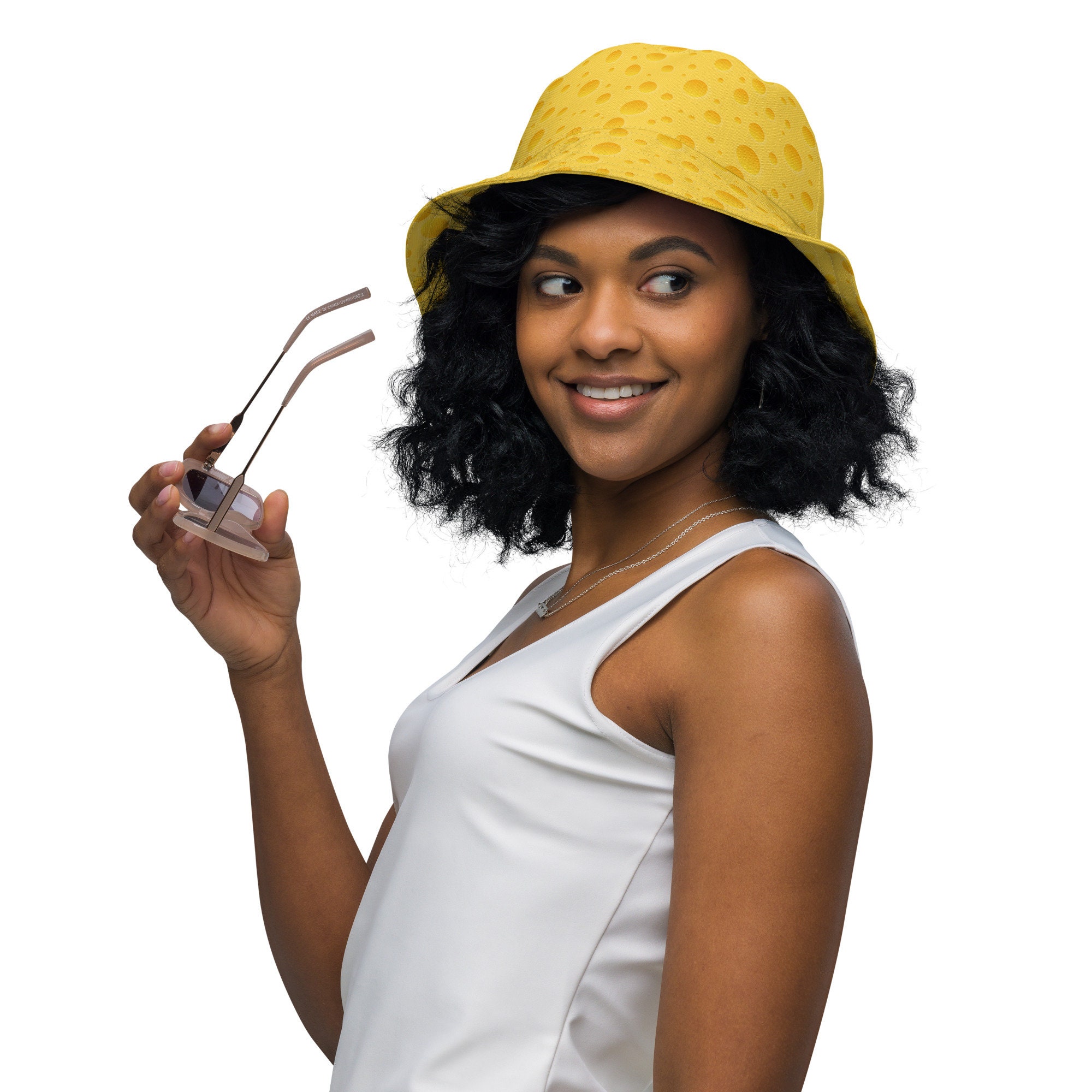 Cheese Snack Food Printed Bucket Hat, All Over Print Summer  display picture 1