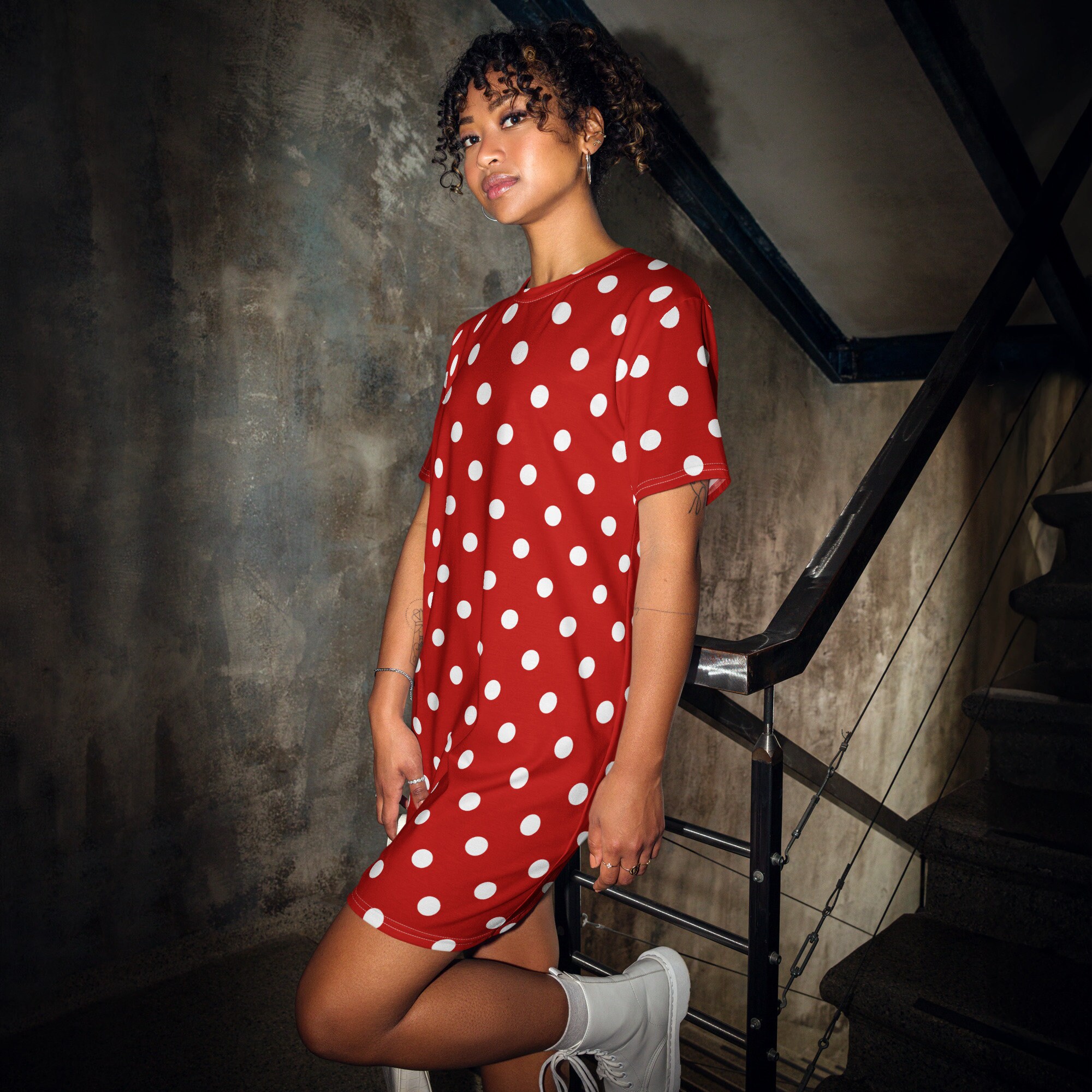 red polka dot shirt dress Boden Women's Puff Sleeve Ponte Shirt Dress in Red