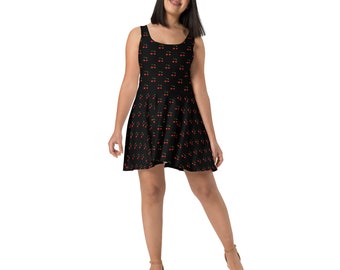 Cherries Fruit Printed SkaterDress, Aesthetic Summer Beach Dress, Casual Sleeveless Dress, All over Print Loungewear Dress, Foodie Gift