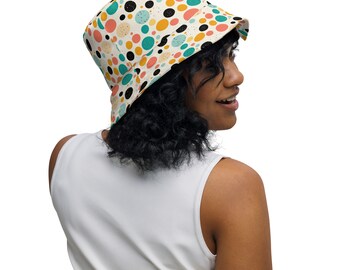 Fun Polka Dots Printed Reversible Bucket Hat, Aesthetic  display picture 3