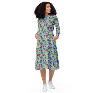 Tulip Flowers Printed Midi Dress, Aesthetic Floral Summer Dress with Pockets, Comfy Botanical Dress, Evening Party Dress, Gifts for Her