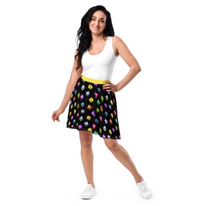Aliens UFOs Printed Skater Skirt, Colorful Plus Size Skirt for Women, All Over Print Sci-Fi Patterned Skirt, Stylish Fashion Skirt, Gifts