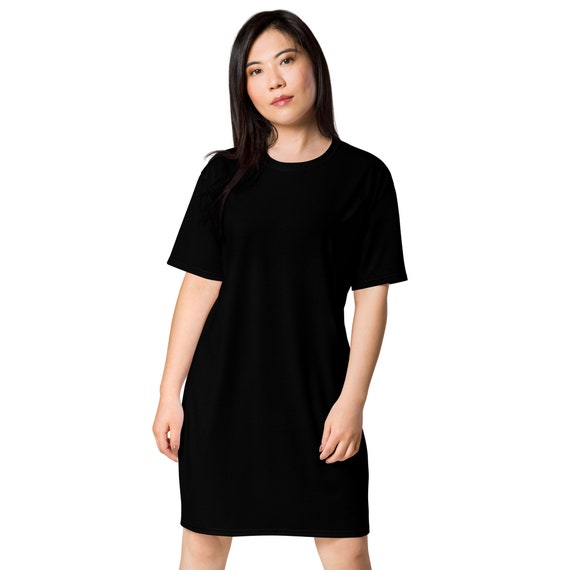 Solid Black T-shirt Dress for Women, Casual Aesthetic Dress, Rave Outfit, Short Sleeve, Black Lovers Shirt, all over Print, Beach Dress