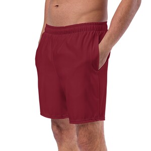 Solid Burgundy Mens Swim Trunks, Summer Beach Trunks, Swimming Trunks, Bathing Suit, Swim Wear, Rave Festival Shorts, Unique Gifts for Him
