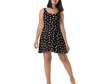 Aliens Sci-fi Skater Dress, Outer space UFO Dress, All over Print, Summer Streetwear Fashion Dress, Beach Dress Women, Aliens Lover Gifts