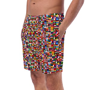 World Flags Print Swim Trunks, Mens Wanderlust Swimwear, Geography Swim Briefs Men, Men Shorts Activewear, Bathing Suit Surfing Shorts, Gift