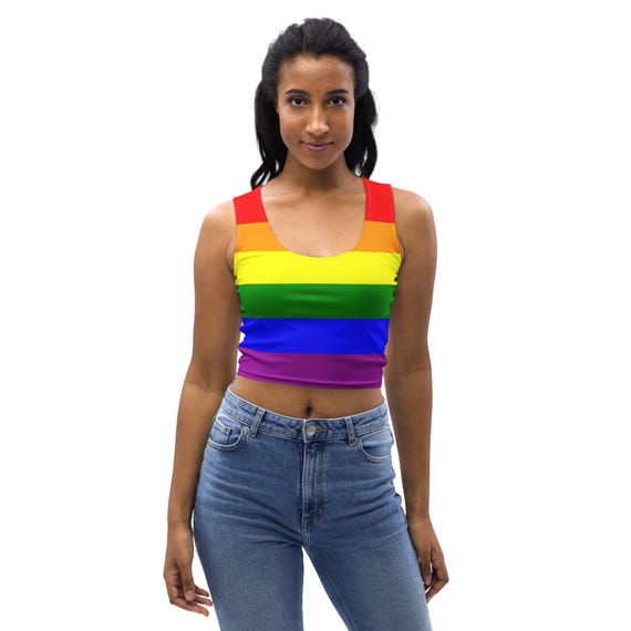 Rainbow Striped Women Tank Top, All Over Print Gym Workout Fitness