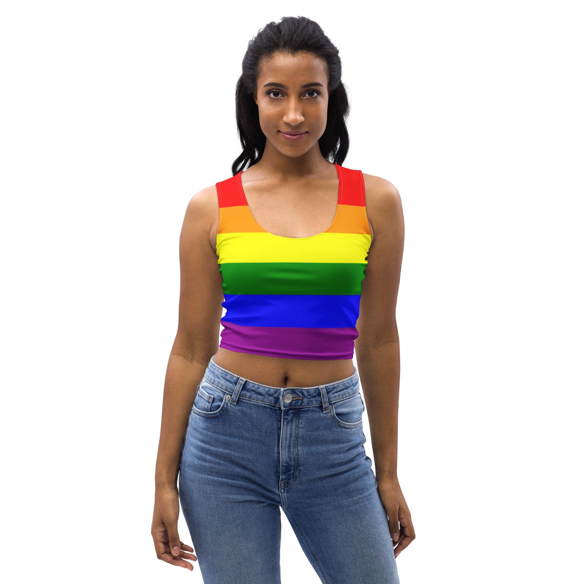 Rainbow Striped Women Tank Top, All Over Print Gym Workout Fitness