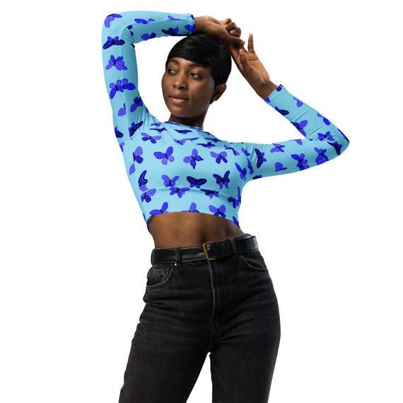Girls Don't Cry ウィメンズ butterfly crop top Butterfly Insects Crop Tops Women, All Over Print Long Sleeve Top