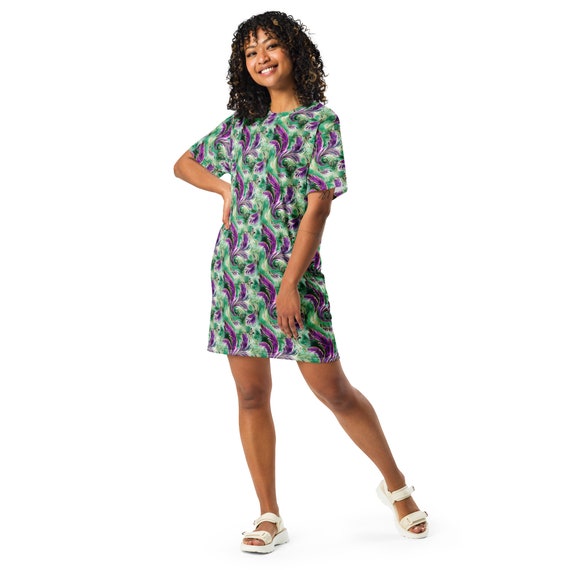 bird print shirt dress Pastel Bird Pattern T-shirt Dress