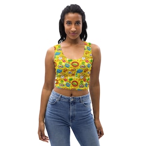 Comics Books Superhero Printed Women Tank Top, DC Superhero AOP Gym Workout Crop Top, Comics Lovers Gift, Fitness Tops, Gym Gifts for Her