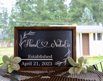 Custom Wedding Sign, Family Name Sign, Established Date, Personalized Wedding Sign, Wall Hanging Decor, Framed Sign