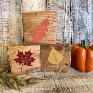 Fall Leaves Shelf Sitter Blocks, Fall Stacking Blocks, Tiered Tray Decor, Mini Signs, Autumn Decor, Tiered Tray Sign, Leaves, Thanksgiving
