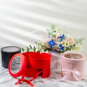 Two-Drawer Round Box With Clear Lid, Wedding Gift, Ribbon Box, Floral Box, Chocolate Box, Candy Box, Gift Box, Christmas Box, Gift Box