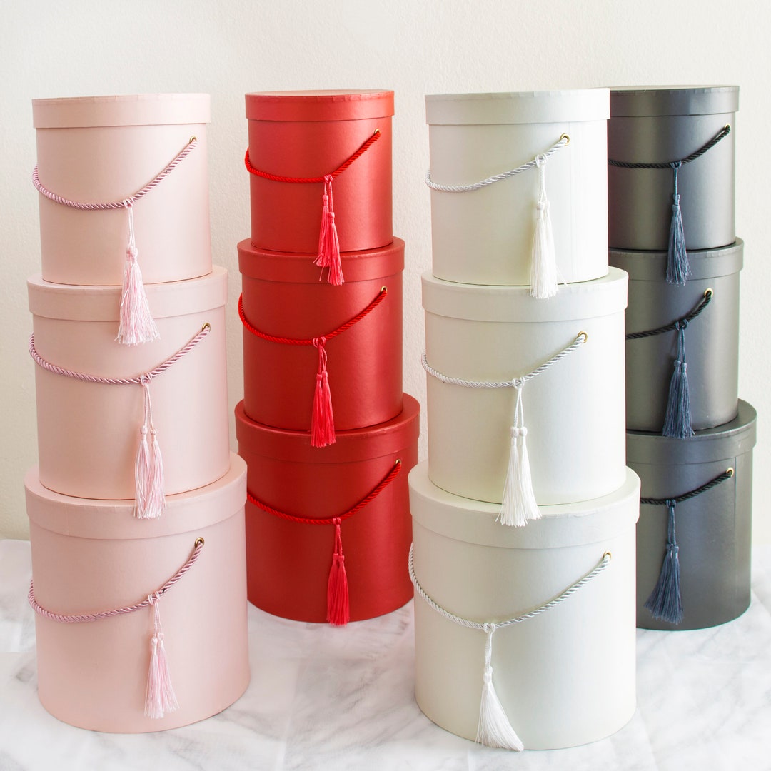 3 Sizes Round Flower Box With Tassel and Lid Flower Etsy