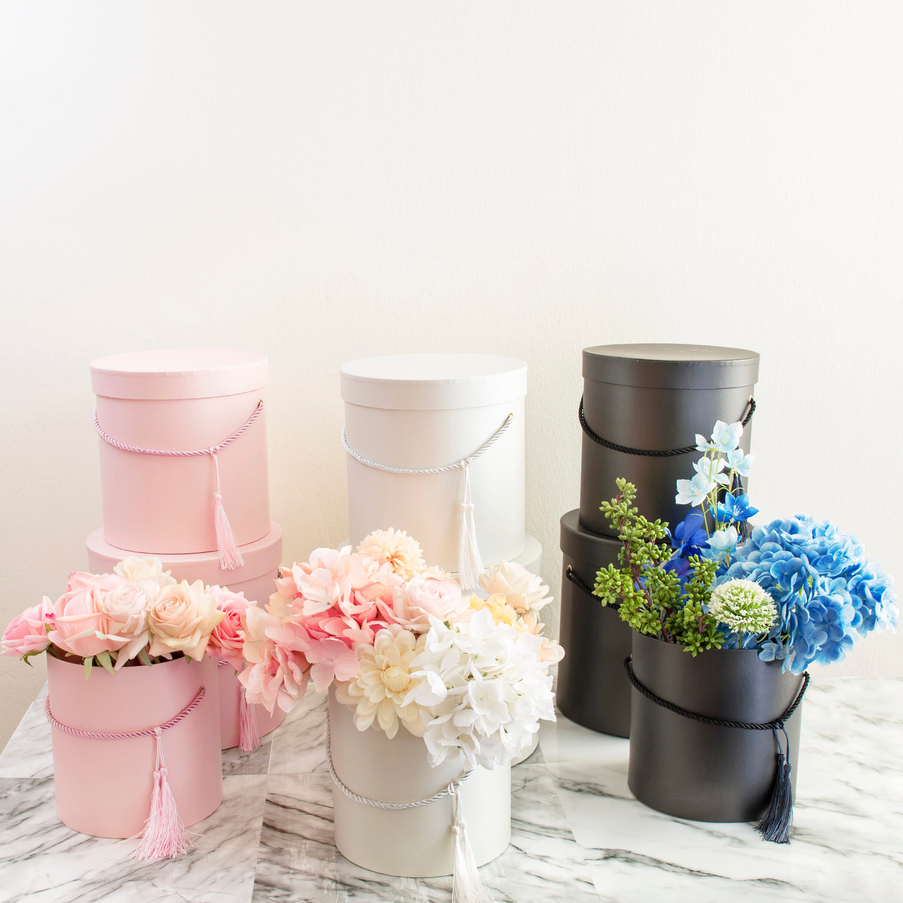 3 Sizes Round Flower Box With Tassel and Lid Flower Etsy