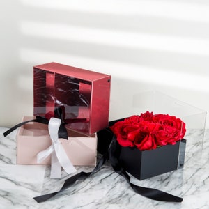 Luxury Acrylic Top Flower Box With Ribbon, Square Box, Flower Box, Mother's Day Box, Valentines Day, Christmas Box, Jewellery Box.