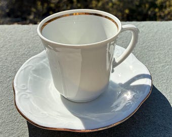 Demitasse Cup & Saucer Set: 6 cups, vintage Poland tea or coffee drinkware - Chodziez porcelain cups