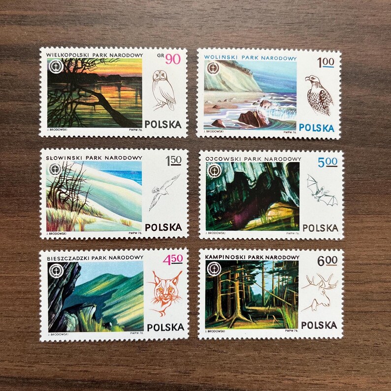 Poland National Parks Stamps: 1976 Vintage Nature Art Set