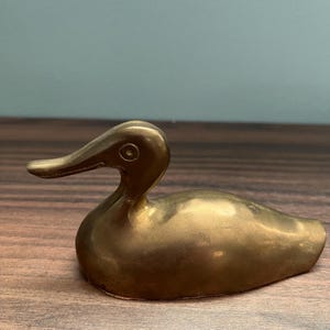 Vintage Brass Duck Paperweight: Mid Century Mallard Figurine