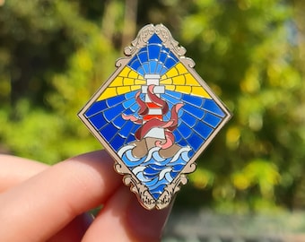Our Flag Means Death The Lighthouse & The Kraken Stained Glass Window Enamel Pin | Brooch Jewellery Accessory