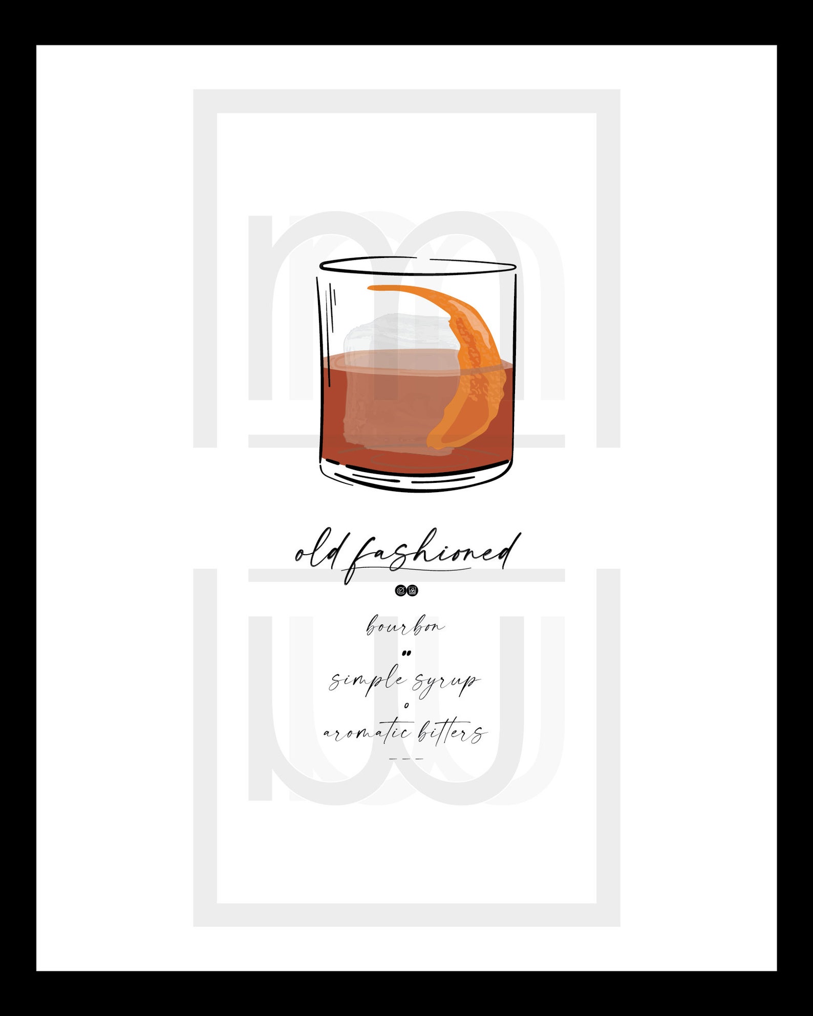 Old Fashioned Cocktail Recipe System, Printable Wall Art Modern