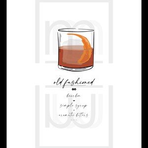 Old Fashioned Cocktail Recipe System, Printable Wall Art Modern ...