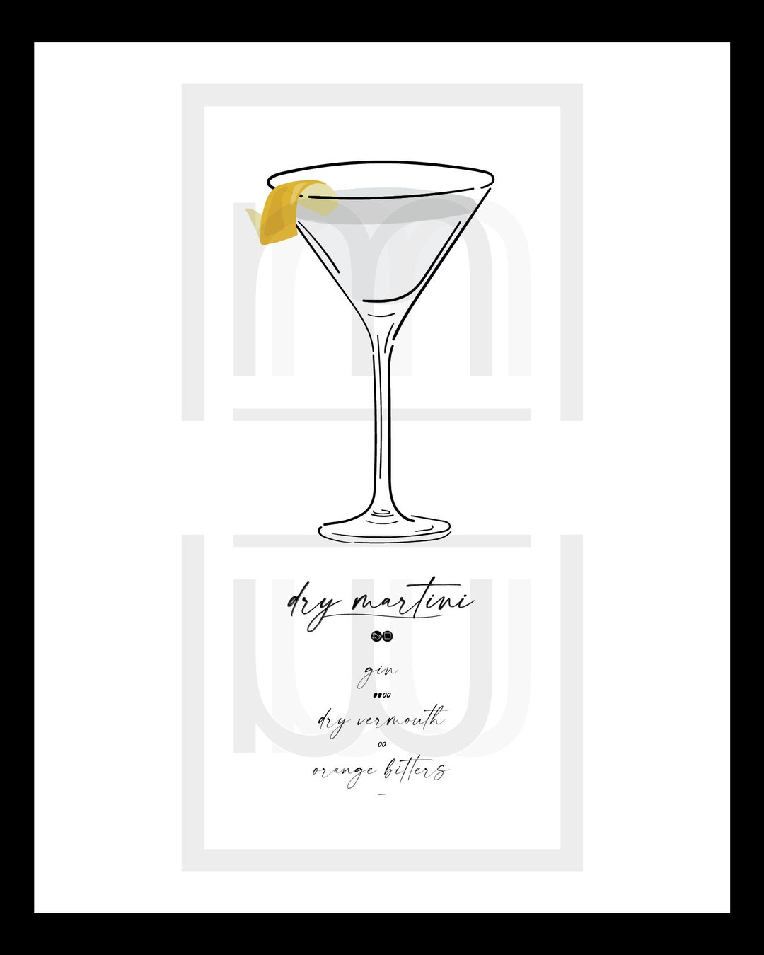 Martini Cocktail Recipe System, Printable Wall Art Modern Minimalist