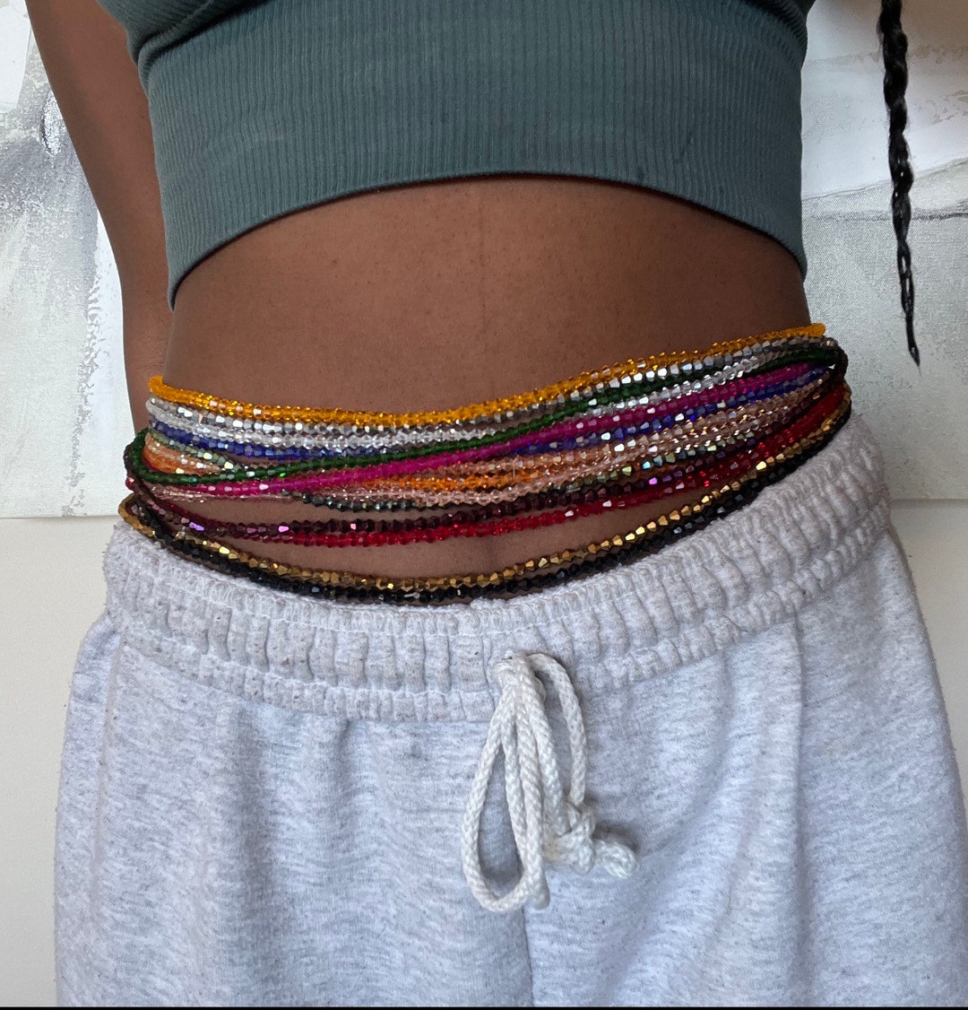 Crystal Glass Waist Beads/african Waist Beads/transparent Etsy