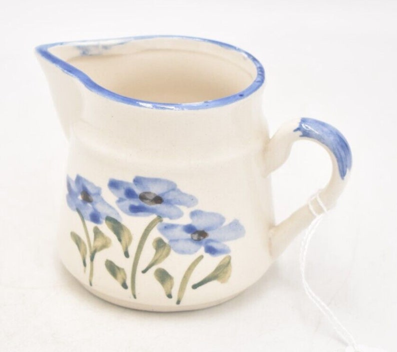 Vintage Studio Pottery Blue and White Floral Jug Decorative Milk Jug, Milk Cream image 1