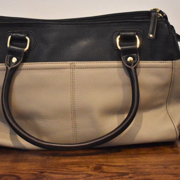 Tignanello Stone and Black Leather Ladies Handbag Shoulder Bag