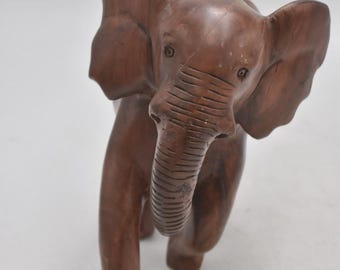 Antique Teak Wooden Elephant Statue Figurine Hand Carved 18cm