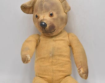 Ancien Ours En Peluche Mohair – Marron, Bouche Ouverte, Nez Brodé – Vintage