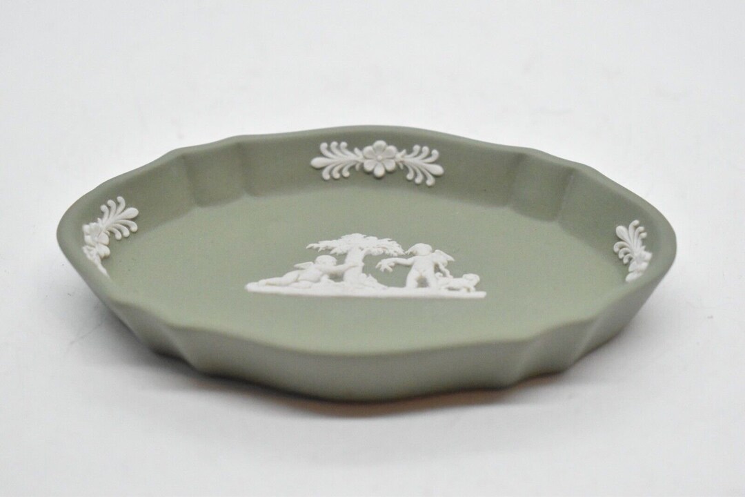 Vintage Wedgwood Green Jasperware 1968 Cupid Pin Dish Etsy