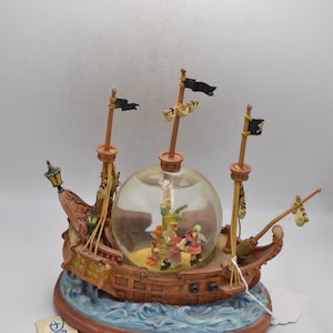 Disney You Can Fly Peter Pan and Captain Hook Pirate Ship Musical Snow Globe