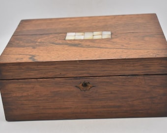 Antique Victorian Rosewood Trinket Box with Mother of Pearl Inlay