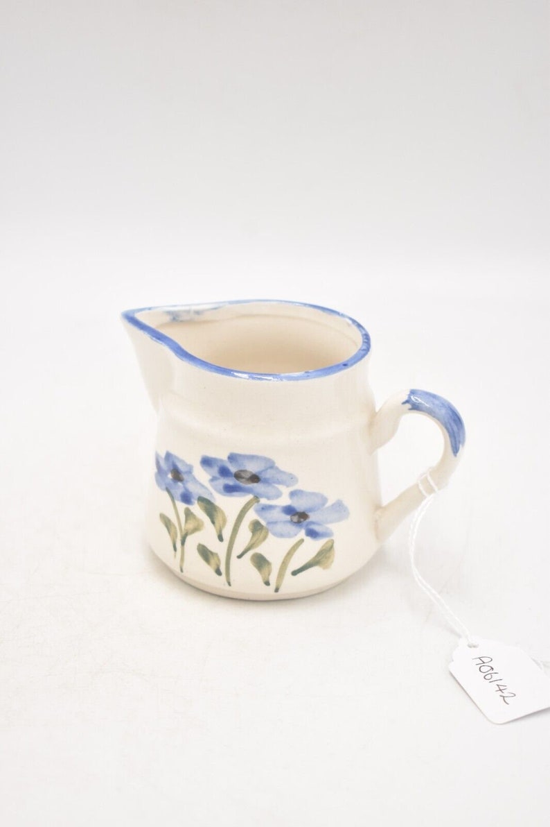 Vintage Studio Pottery Blue and White Floral Jug Decorative Milk Jug, Milk Cream image 6
