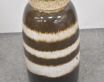 Vintage West German Pottery Floor Vase Brown & White Lava Scheurich Keramik