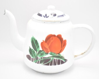 Vintage Handpainted Chinese Rose Enamel Teapot Decorative Collectible