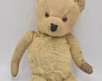 Oso de peluche inglés de mohair de la década de 1940, posiblemente de Chad Valley, 34 cm, articulado.