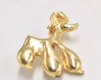 ヴィンテージ モネ プードル 犬 ブローチ ピン、ラインストーン アイ