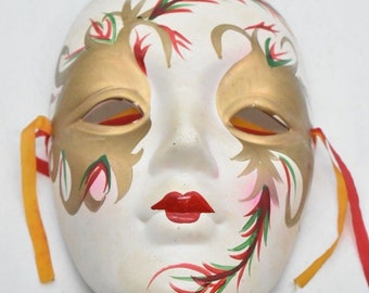 Vintage Hand Painted Ceramic Porcelain Masquerade Wall Hanging Face Mask (6)